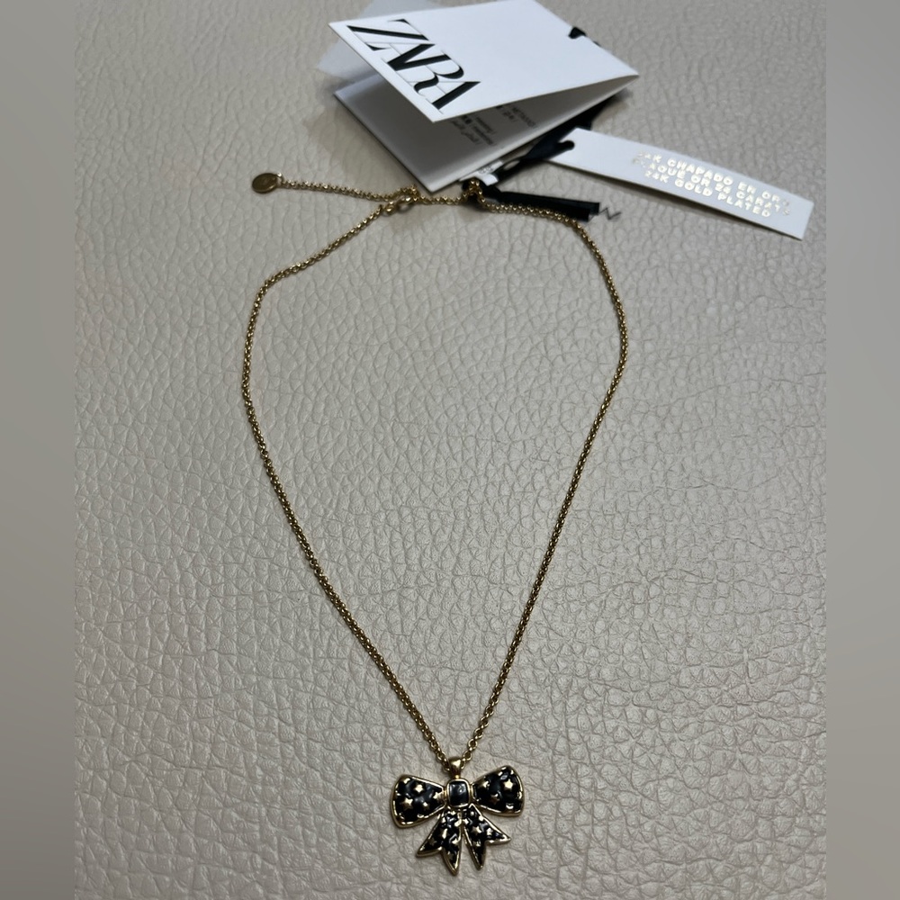 NWT - Zara 24K Gold Plated Bow Tie Necklace Limited Edition - Made in Spain- 20”